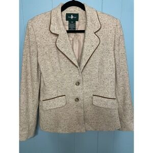 Vintage Hunt Club Women's Tweed‎ Blazer Jacket Brown Trim Single Breasted Size 6